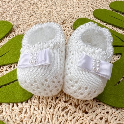  Sapatinho/sapatilha de linha Laço gorgurão branco